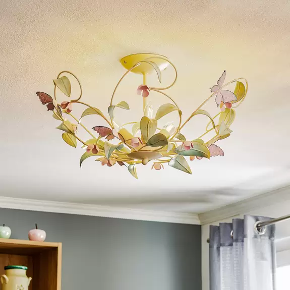 Lampenwelt Deckenleuchte Butterfly, weiß/grün/rosa, 3-flammig Fabrikpreis