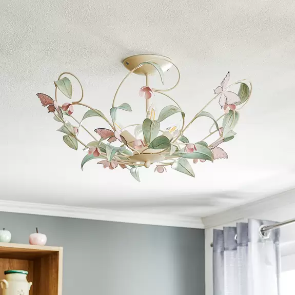 Lampenwelt Deckenleuchte Butterfly, weiß/grün/rosa, 3-flammig Fabrikpreis