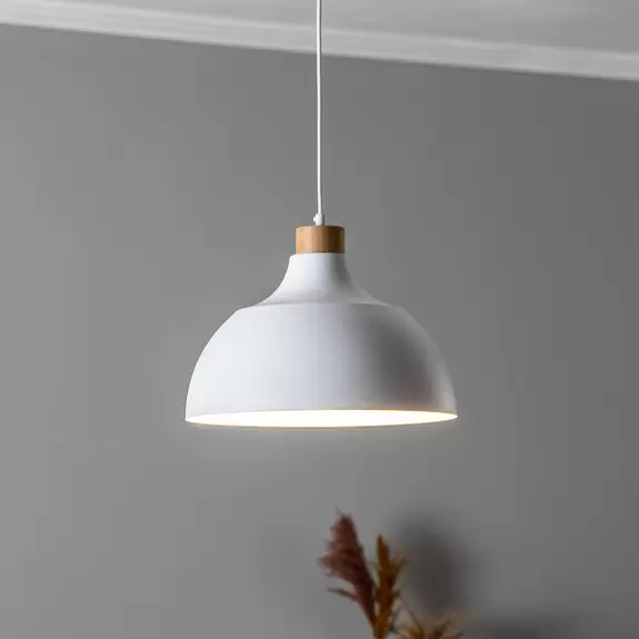 Lampenwelt Envostar Hängeleuchte Kaitt, Holzdetail, Ø 34 cm, weiß Sonderangebot