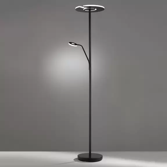 Lampenwelt LED-Stehleuchte Dent, schwarz, Metall, 180 cm, CCT, Lesearm Versandkostenfrei