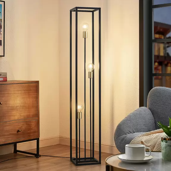 Lampenwelt Lindby Tiliane Käfig-Stehlampe, schwarz, 3-flammig Valentinstagsangebot