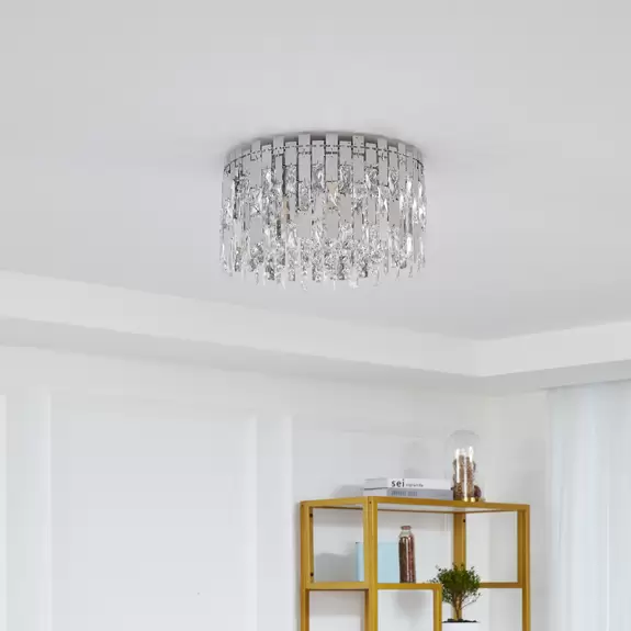 Lampenwelt Lucande Deckenleuchte Arcan, chrom, Kristallglas, Ø 40 cm VIP-Rabatte