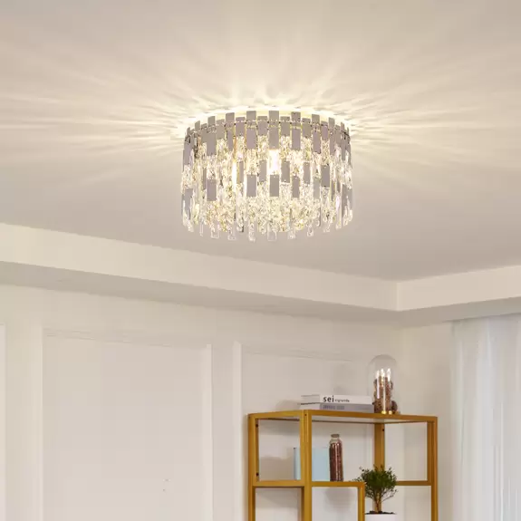 Lampenwelt Lucande Deckenleuchte Arcan, chrom, Kristallglas, Ø 40 cm VIP-Rabatte