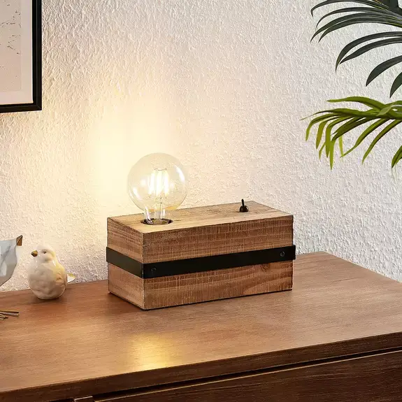 Lampenwelt Lindby Sverina Tischleuchte aus Holz, einflammig Letzte 3 Tage