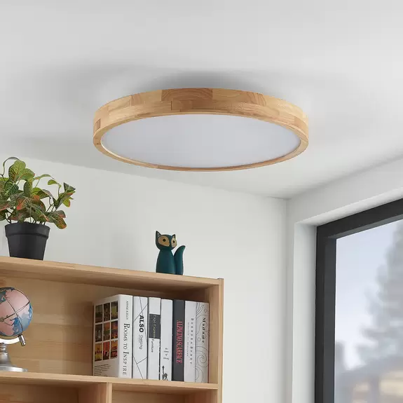 Lampenwelt Lindby LED-Deckenlampe Lanira Ø 60 cm, Eichenholz, CCT Blitzverkäufe