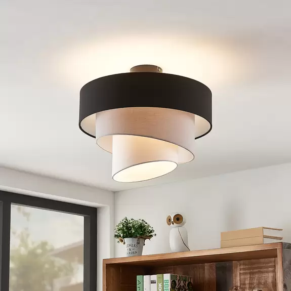 Lampenwelt Lindby Coria Deckenlampe, schwarz und grau Fabrikpreis