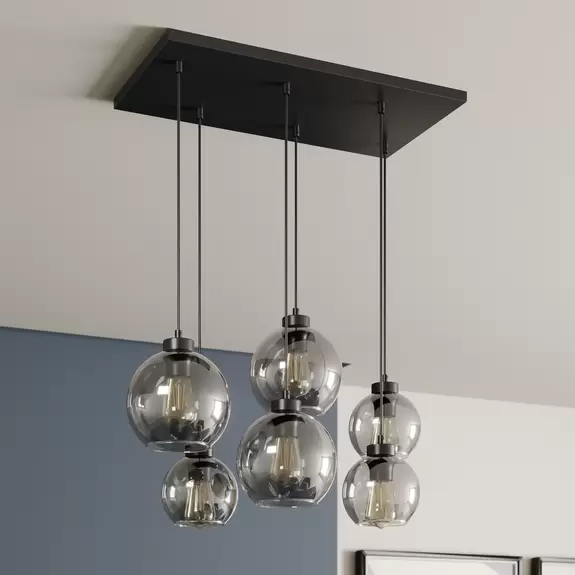 Lampenwelt Hängeleuchte Cubus, graphit, Glas, 74 cm lang, 6-flammig Black Friday