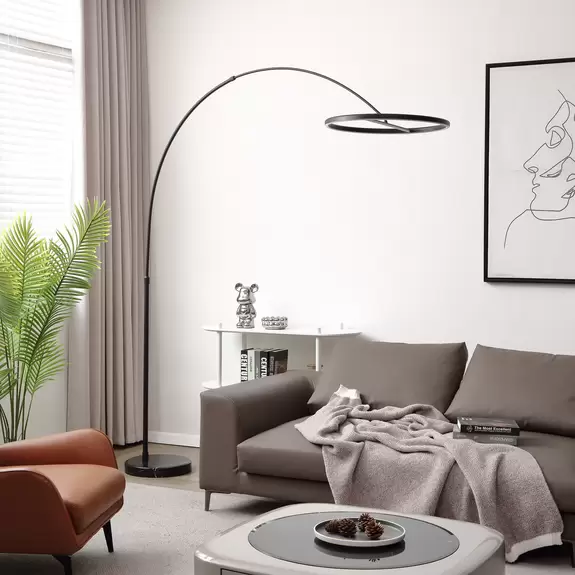 Lampenwelt Lucande Virvera LED-Bogenstehlampe, rund, schwarz Lagerräumung