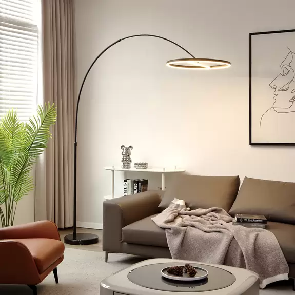 Lampenwelt Lucande Virvera LED-Bogenstehlampe, rund, schwarz Lagerräumung