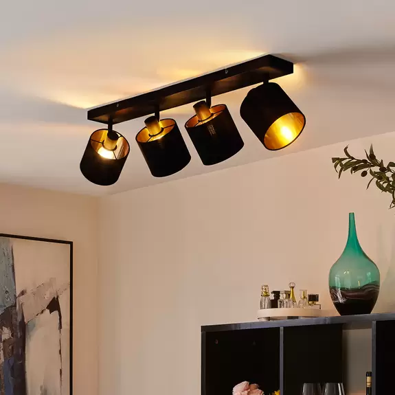 Lampenwelt Stoff-Deckenlampe Vasilia in Schwarz-Gold, 4-fl Neuheiten