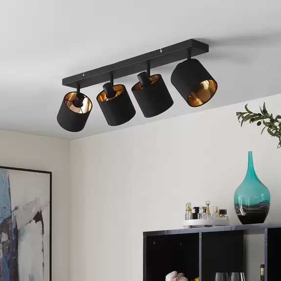 Lampenwelt Stoff-Deckenlampe Vasilia in Schwarz-Gold, 4-fl Neuheiten