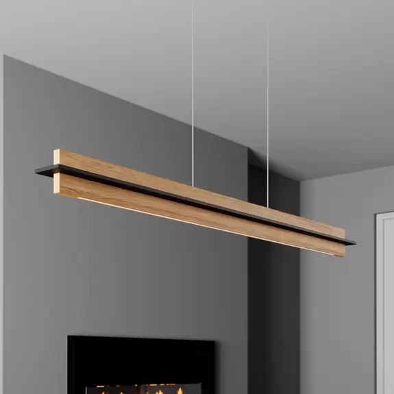 Lampenwelt Quitani LED-Pendellampe Lexa, eiche/schwarz, Länge 118 cm Letzter Tag