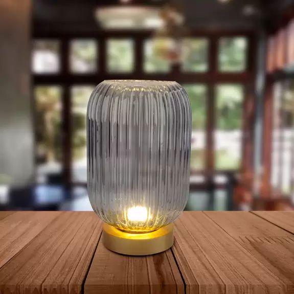 Lampenwelt LED-Deko-Tischlampe 5305558 Akku Schirm rauchgrau Osterangebot