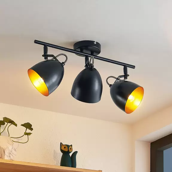 Lampenwelt Lindby Fintja Strahler, schwarz/gold, 3-flg Top Angebot