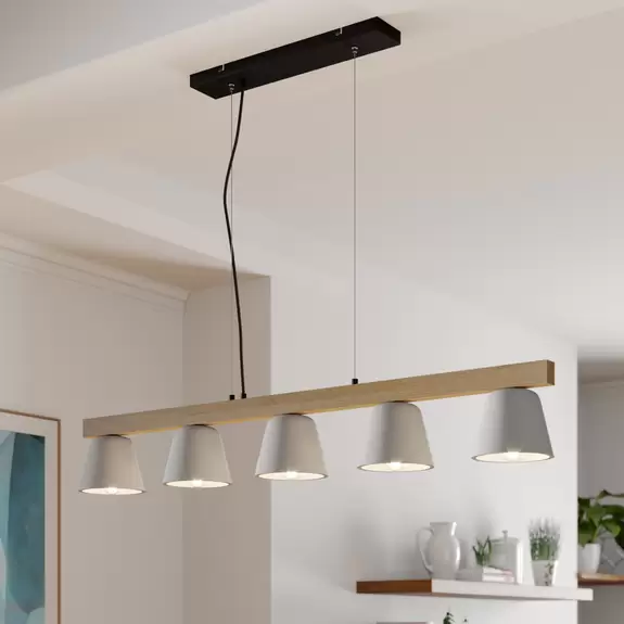 Lampenwelt Lucande Hängelampe Kalinda, grau, Beton, 110,5 cm lang, E14 Große Rabatte