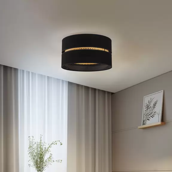 Lampenwelt Deckenleuchte Duo, Rattan, Ø 40 cm, schwarz Nur für heute