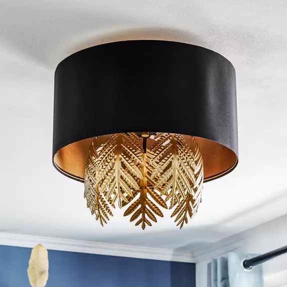 Lampenwelt Lucande Malviras Stoff-Deckenlampe mit Blattdeko Günstiger Verkauf