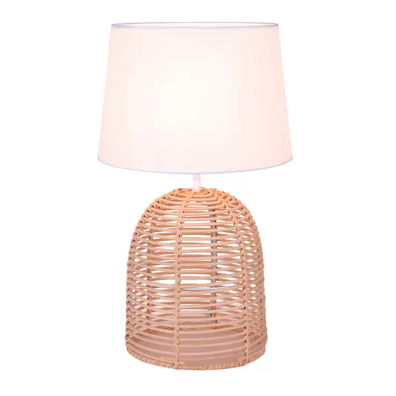 Lampenwelt Tischleuchte Marion aus Rattan und Textil, Ø 30 cm Exklusive Angebote