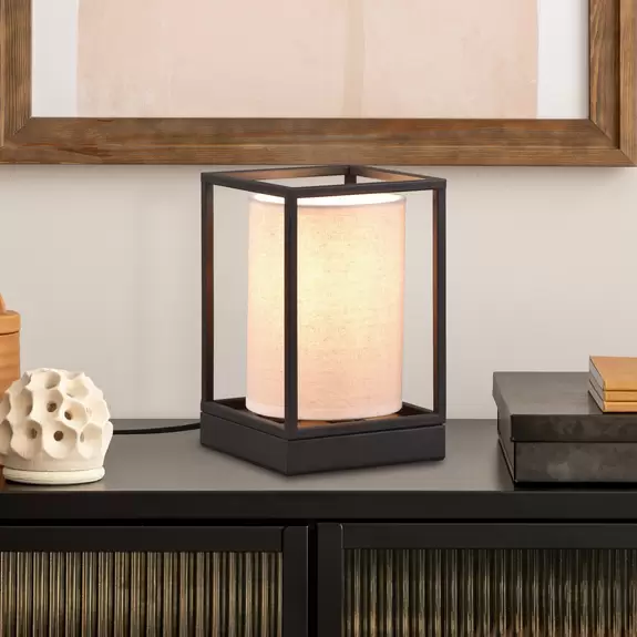 Lampenwelt Tischlampe Ross mit Stoffschirm und Metallgestell Sonderangebote