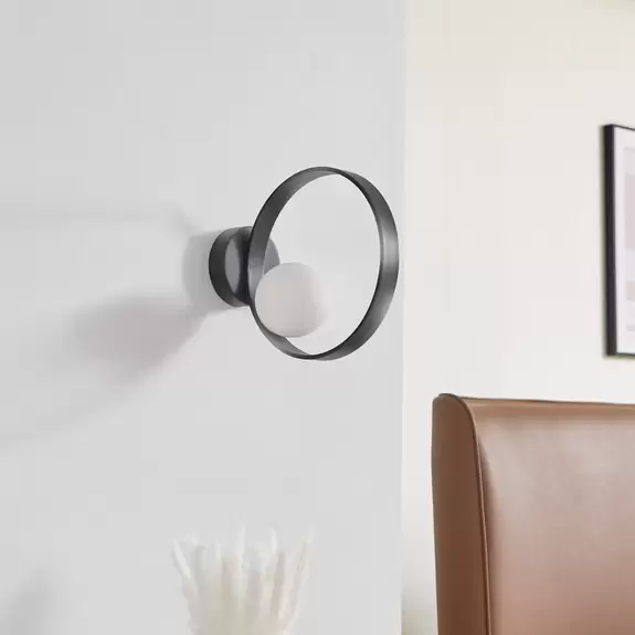Lampenwelt Lucande LED-Wandleuchte Luneo, schwarz/opal, Glas, 30 cm Angebote