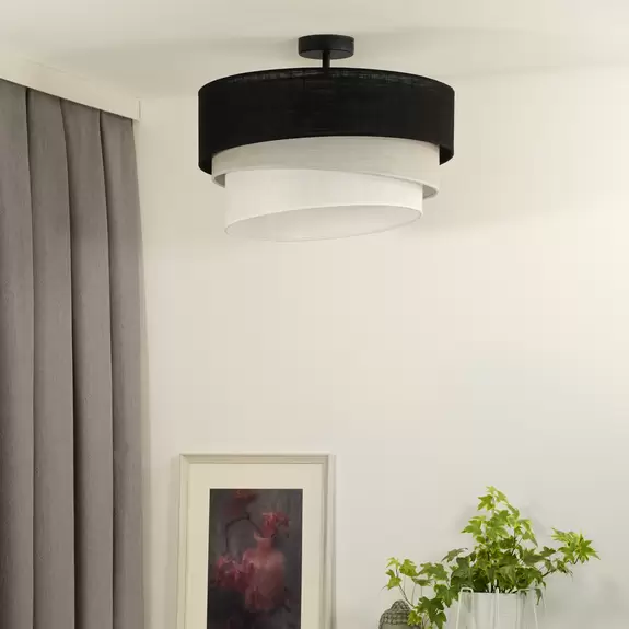 Lampenwelt Euluna Deckenlampe Trio, schwarz/grau/weiß, Textil, Ø 45 cm Saisonschlussverkauf