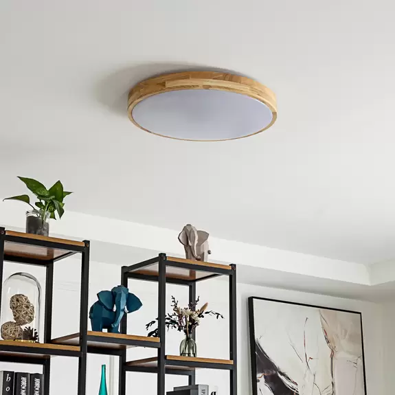 Lampenwelt Lindby Smart LED-Deckenleuchte Innes Holz Ø51cm RGB CCT Tuya Weihnachtsangebot
