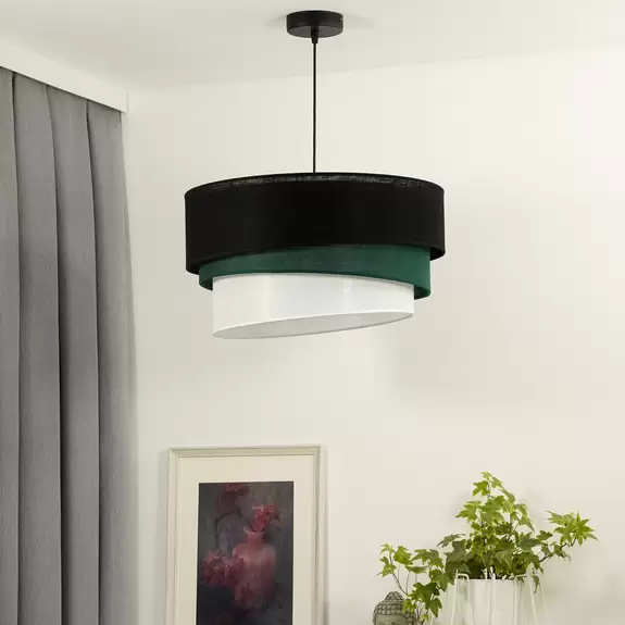 Lampenwelt Euluna Hängeleuchte Trio, schwarz/grün/weiß, Textil, Ø 45 cm Osterangebot