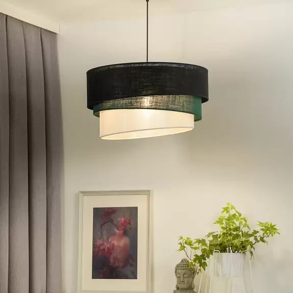 Lampenwelt Euluna Hängeleuchte Trio, schwarz/grün/weiß, Textil, Ø 45 cm Osterangebot