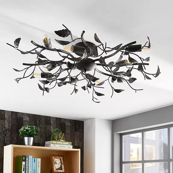 Lampenwelt Lindby Deckenlampe Yos, 8-flg., 85 cm, schwarz-gold, Metall Neueste Mode