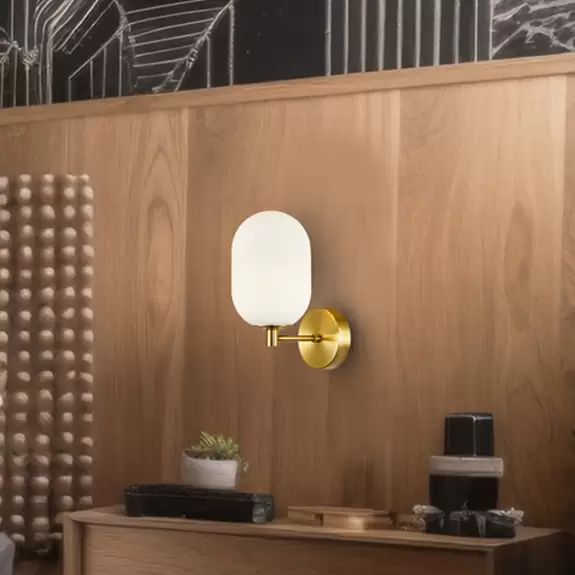 Lampenwelt Wandleuchte Alias, Metall goldfarben, Opalglas, einflammig Online Outlet