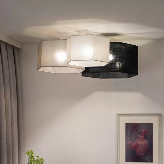 Lampenwelt Euluna Deckenlampe Emil, Textil schwarz/grau/weiß, 3-flammig Blitzangebot