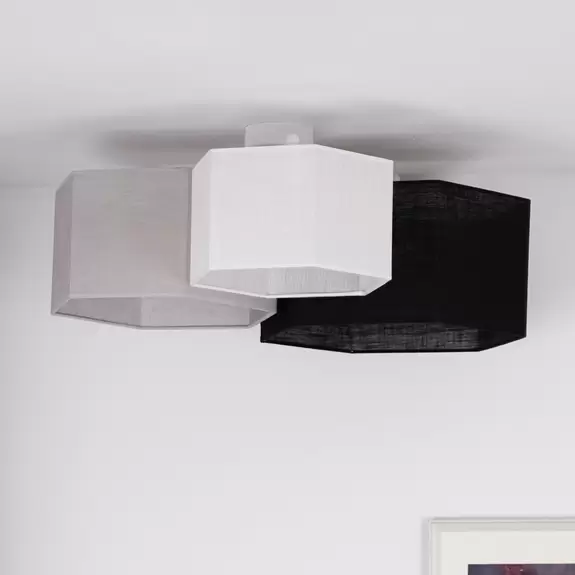 Lampenwelt Euluna Deckenlampe Emil, Textil schwarz/grau/weiß, 3-flammig Blitzangebot