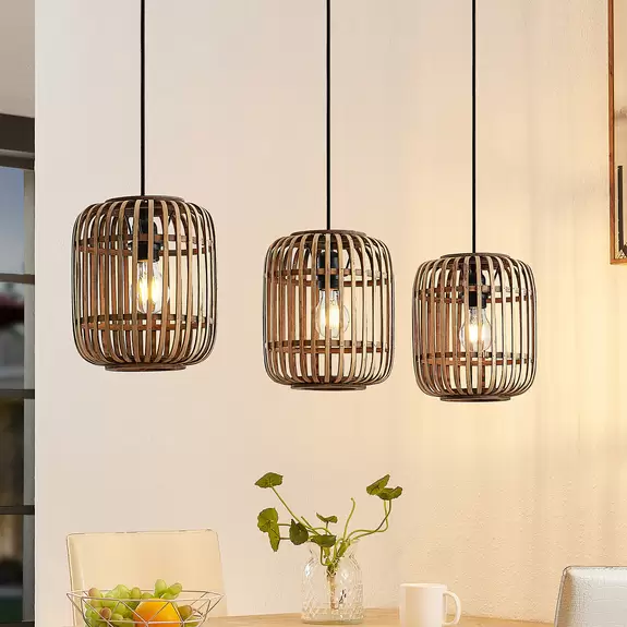 Lampenwelt Lindby Pendellampe Canyana, natur, 3-flg., Rattan, 105 cm Bestseller