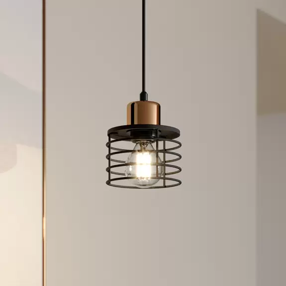 Lampenwelt Hängeleuchte Edison in Schwarz/Kupfer, einflammig JETZT KAUFEN