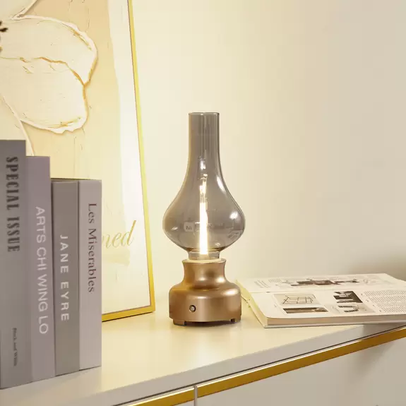Lampenwelt Lindby LED-Akkutischleuchte Maxentius goldfarben Glas Dimmer Zeitbegrenzte Promotion