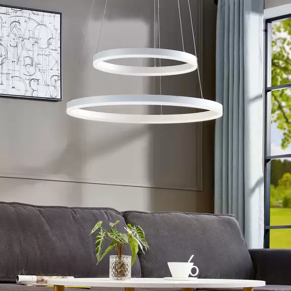 Lampenwelt Arcchio Albiona LED-Hängeleuchte, weiß, 2 Ringe Im Verkauf