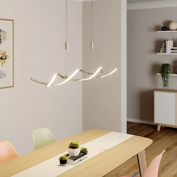 Lampenwelt Lindby LED-Hängelampe Auron, nickelfarben, Metall, dimmbar Große Rabatte