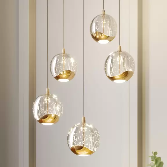 Lampenwelt LED-Pendellampe Hayley, 5-fl., rund, gold Kauf eins, bekomm eins gratis