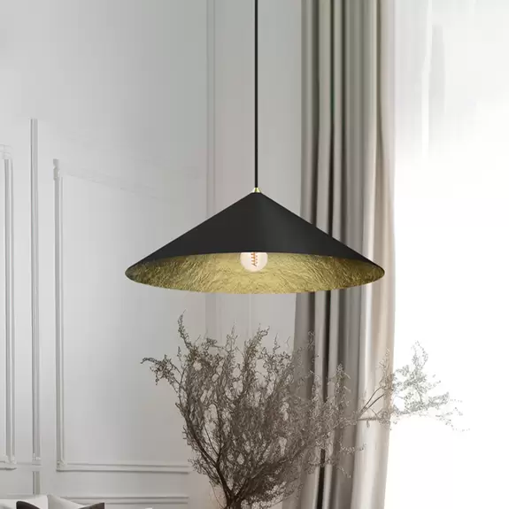 Lampenwelt Hängeleuchte Fuji, Verbundfaser, schwarz/goldfarben, Ø 70 cm Tägliche Deals