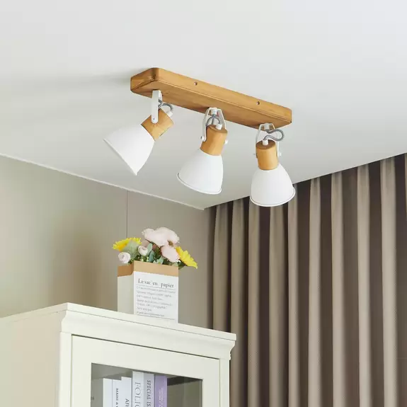 Lampenwelt Lindby Merela Deckenstrahler mit Holz, dreiflammig Neueste Stile