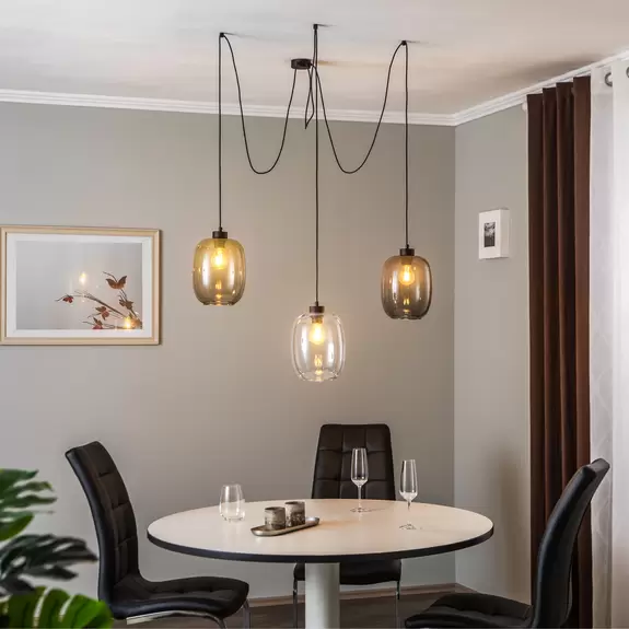 Lampenwelt Hängeleuchte Elio, Glas, braun/klar/grau, 3-flg., dezentral Bis zu 65% Rabatt