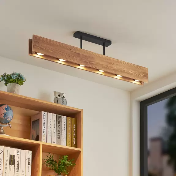 Lampenwelt Lindby Malwin Holz-Deckenleuchte, lang, 6-fl. GU10 Discount Store für neue Produkte