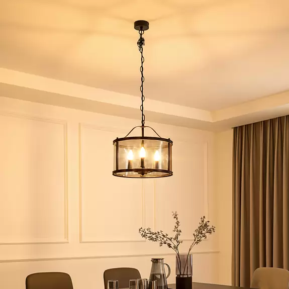 Lampenwelt Lucande Hängeleuchte Eryk, Ø 40 cm, schwarz, Glas, 3-flammig Riesige Rabatte