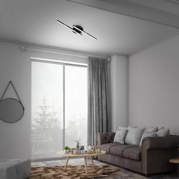 Lampenwelt Deckenlampe Rey, Glitzereffekt, 2-flammig, schwarz zollfrei