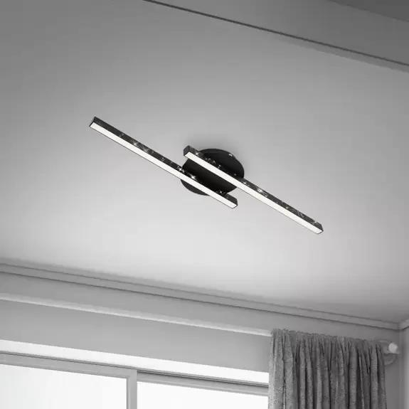 Lampenwelt Deckenlampe Rey, Glitzereffekt, 2-flammig, schwarz zollfrei