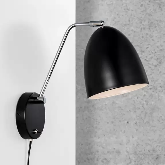 Lampenwelt Wandlampe Alexander mit Kabel u. Stecker, schwarz Osterangebot