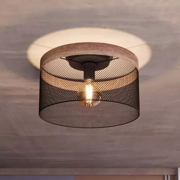 Lampenwelt Deckenleuchte Kilnsdale, Ø 38 cm, schwarz/braun, Stahl Jubiläumsangebot