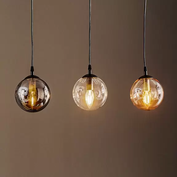 Lampenwelt Hängeleuchte Glassy, 3-flg., gerade, grafit/amber/klar, Glas Lagerräumung