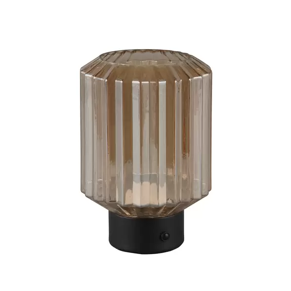 Lampenwelt LED-Akku-Tischlampe Lord, schwarz/amber, Höhe 19,5 cm, Glas Blitzangebot