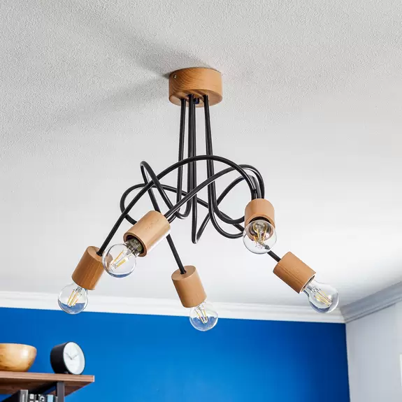 Lampenwelt Deckenleuchte Tarnow fünfflammig, Holz Tägliche Deals